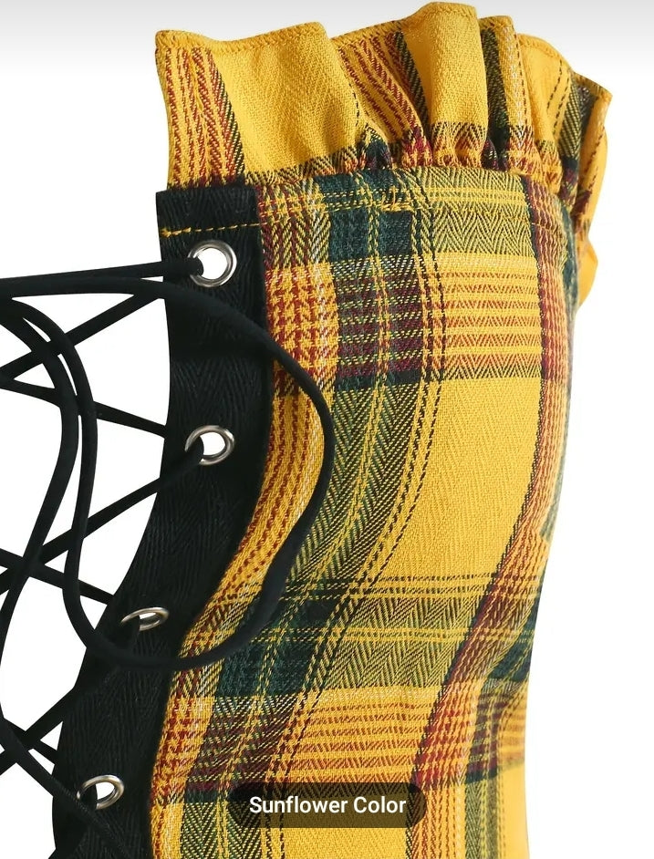 Spicy Sunflower plaid tie up crop top