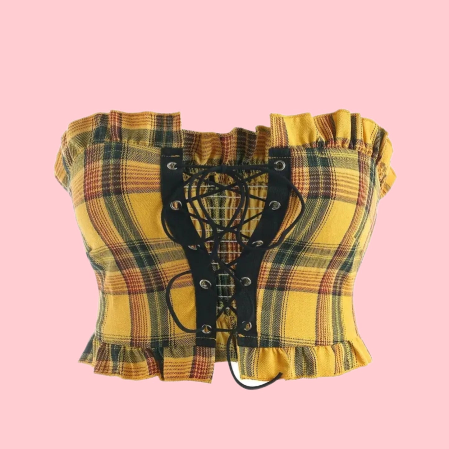 Spicy Sunflower plaid tie up crop top