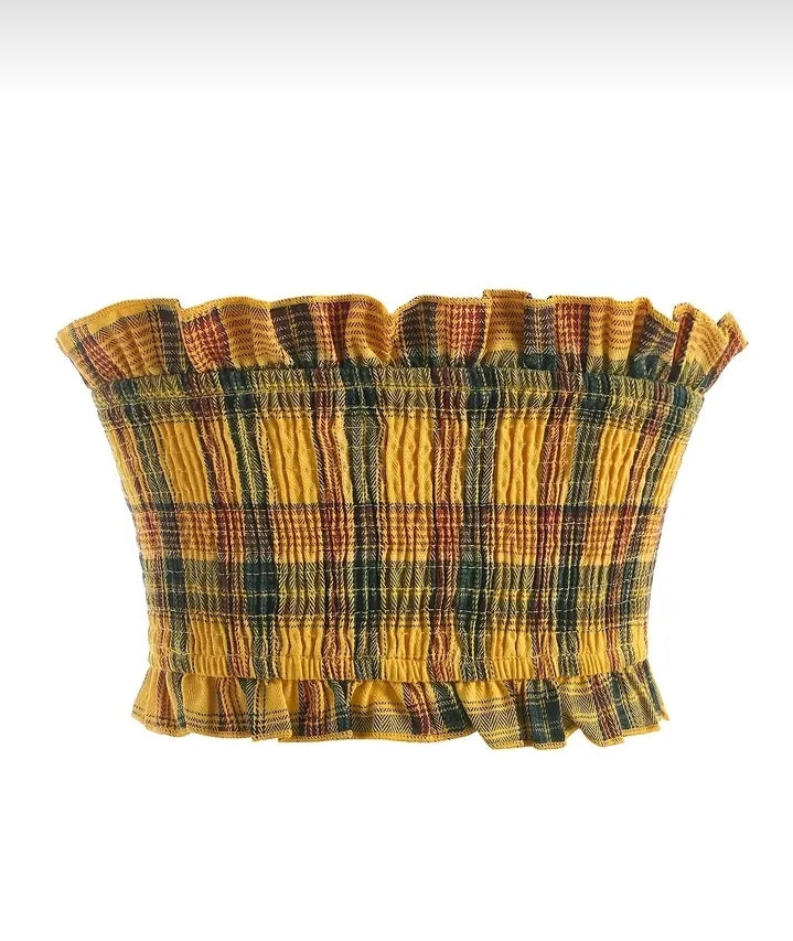 Spicy Sunflower plaid tie up crop top